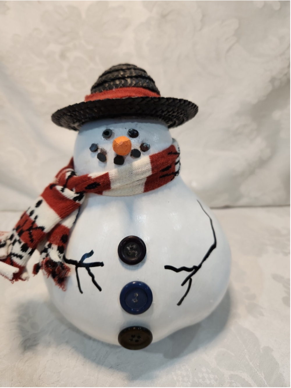 Snowman Gourd Hand Painted Folk Art Primitive Christmas Decor 7” tall
